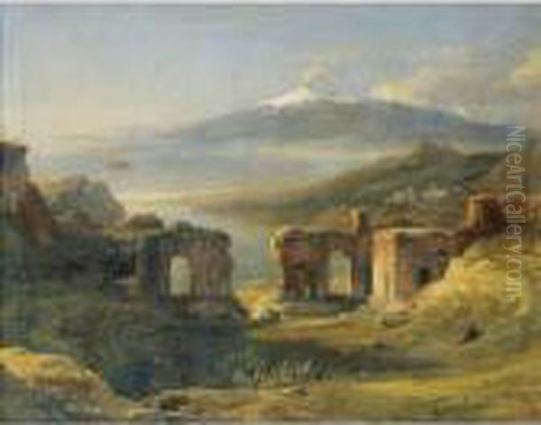 Vue Du Theatre De Taormine [view
 Of The Theatre Of Taormina (sicily); Oil On Canvas, Signed, Located And
 Dated Geneve 1821] - view 1