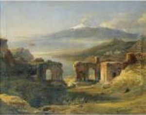 Vue Du Theatre De Taormine [view
 Of The Theatre Of Taormina (sicily); Oil On Canvas, Signed, Located And
 Dated Geneve 1821] by Achille-Etna Michallon