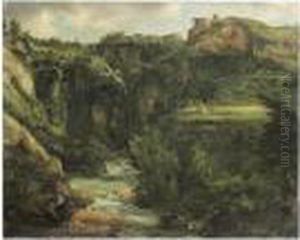 Paysans Romains Au Pied De La Cascade De Tivoli by Achille-Etna Michallon