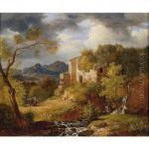 Italianate Landscape With Figures On A Path Near Ruins - view 1