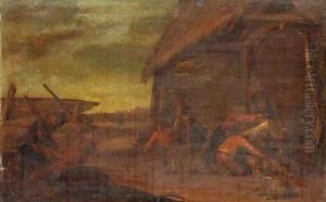 Peasants brawling outside a tavern