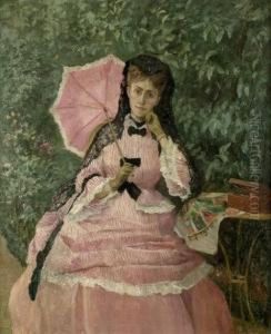 Junge Dame In Rosa, Im Garten by Henri Michel-Levy