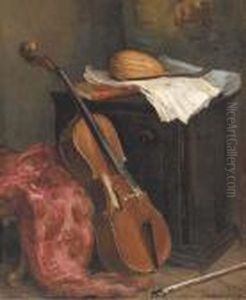 A Cello And A Mandolin In An Interior by Henri Michel-Levy