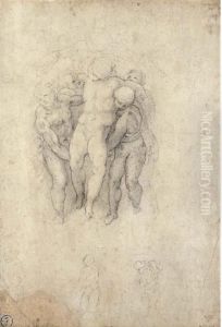 Study For An Entombment, With
Subsidiary Studies Of The Figures(recto); Figure Studies And
Architectural Plans, Perhaps For Sangiovanni Dei Fiorentini (verso) by Michelangelo Buonarroti