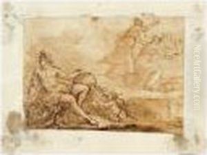 A Mythological Scene With A River God And Two Female Figures, One Harvesting by Andrea Michieli (see Vicentino)
