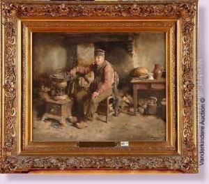 Vieil Homme Fumant La Pipe Devant L'atre by Joseph Middeleer