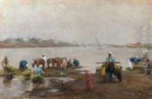 Figures On The River Bank by Alphons Leopold Mielich