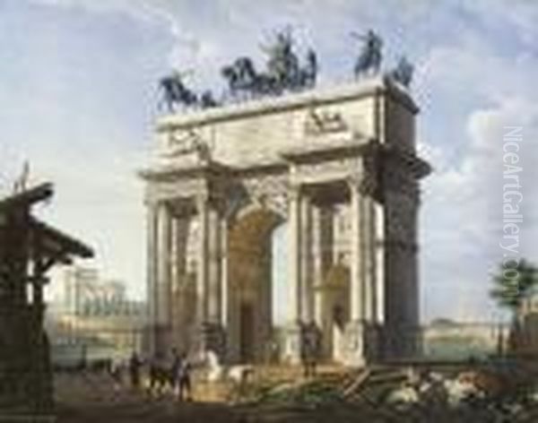 Arco Della Pace Con L'arena Sullo Sfondo by Giovanni Migliara