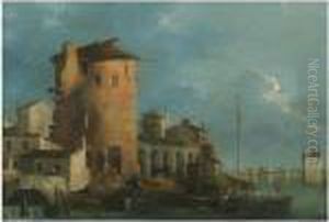 A Capriccio View Of A Mediterranean Town, A Boat Mooring Beside A Tower