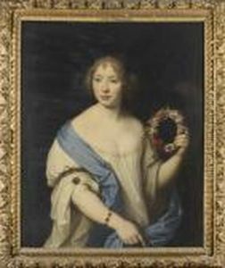 Portrait De Femme Tenant Une Guirlande De Fleurs