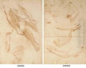 Studies Of Legs, A Drapery And
The Head Of A Putto (recto); Studies Of Arms And A Head (verso) by Nicolas Mignard