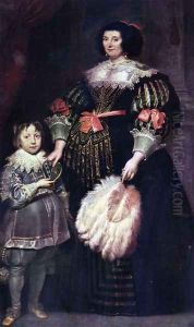 Portrait of Charlotte Butkens, mistress of Anoy, with her son