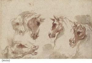 Five Studies Of A Horse's Head (recto) by Aureliano Milani