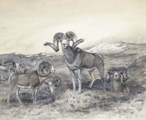 Six Orvis Poli Against Snow Capped Mountains by John Guille Millais