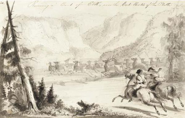 Running A Bank Of Elk, Near The Cut Rocks Of The Platte - view 1