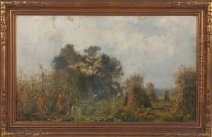 Landscape With Cornstalks, 14" X 23" by Charles Henry Miller