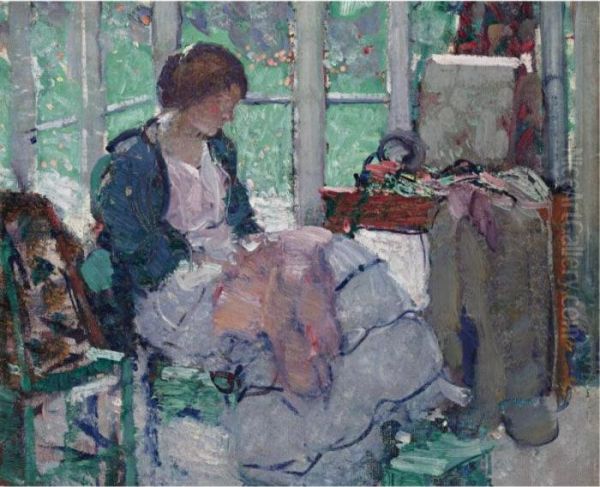 Young Lady Sewing - view 1