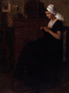 Woman Sewing by Richard Emile Miller