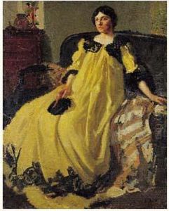 Elegante A La Robe Jaune, Circa 1910 by Richard Emile Miller