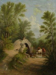 Cattle Watering Beneath A Footbridge