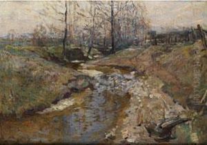 Landschaft Mit Bachlauf Im Vorfruhling by Otto Miller-Diflo