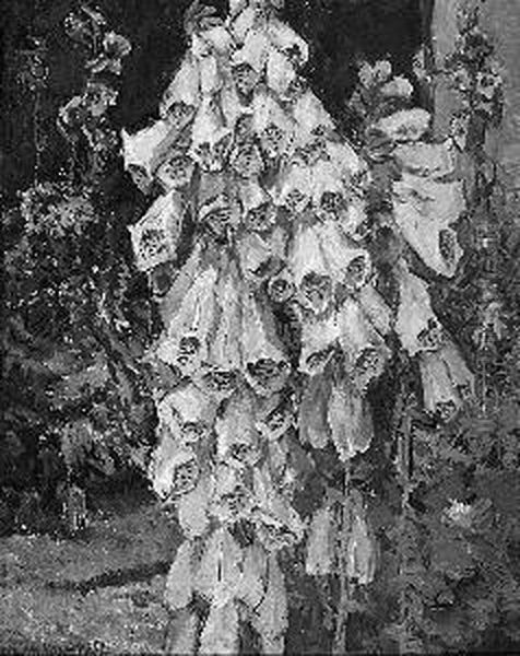 "digitalis Im Garten". Sign.,
Rucks. Auf Altem Klebezettel Bez. Und Betitelt. Ol Auf Karton. 40 X
32 Cm. Rahmen - view 1