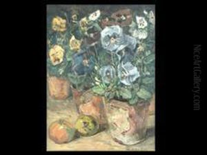 Stiefmutterchen In Tontopfen Und Apfel by Otto Miller-Diflo