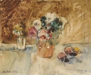 Stillleben Mit Rosen Und
 Apfeln. by Otto Miller-Diflo