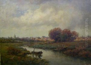 Landscape With Creek, Village In Distance