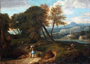 Sudliche Bewaldete Flusslandschaft Mit Mutter Und Kind Auf Einem Weg by Francisque Millet