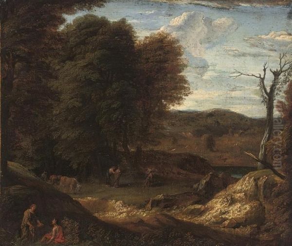 A Wooded River Landscape With Classical Figures - view 1