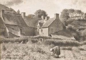 Une Paysanne Ramassant Des Herbes by Jean-Francois Millet