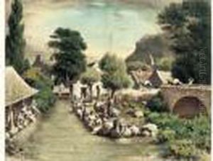 Lavandieres Au Bord D'un Cours D'eau by Jean-Francois Millet