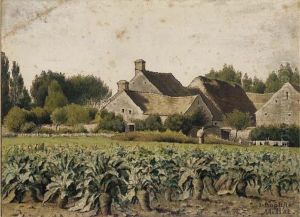 A Landscape With A Field Of Mangold Wurzels, A Hamlet With Two Figures Beyond