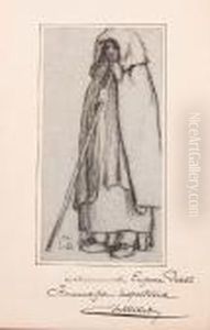 A Farmhand In A Cloak Holding A Staff by Jean-Francois Millet