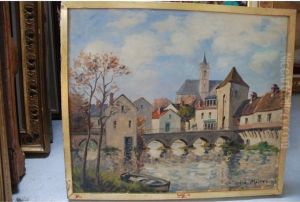 Vue De Village Huile Sur Toile Signee En Bas A Droite 46 X 55cm
