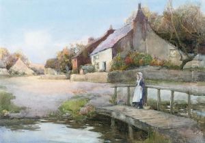 A Young Girl Standing On A Bridge Lost In Thought by James W. Milliken