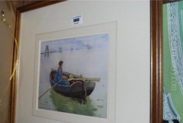 Figure In An Open Boat, Possibly On The River Mersey - view 1