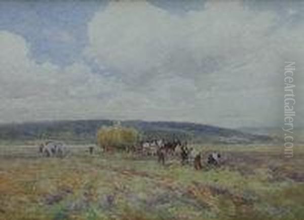 "the Hayfield And Lyddairt",
Landscape With Figures Working Withhorse Drawn Cart And Hill Rising
Beyond, Watercolour, Signed, 17 X25 Cm - view 1