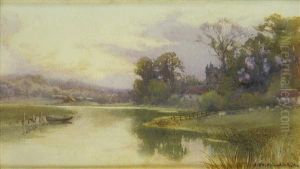A Quietriver, With Ferry And Church Beyond