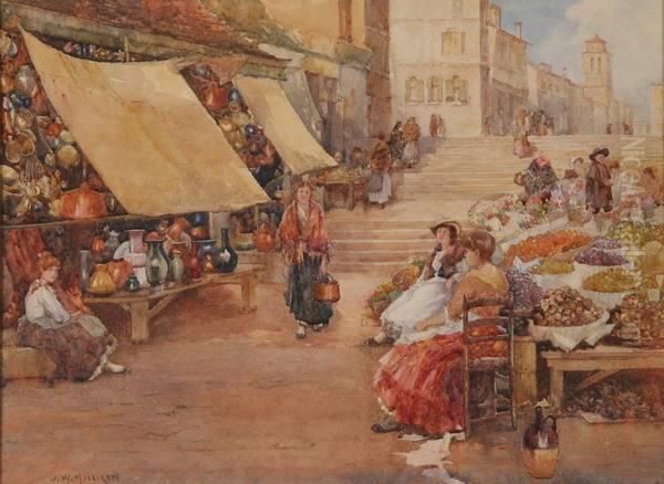 Women In Market Place With Fruit Baskets - view 1