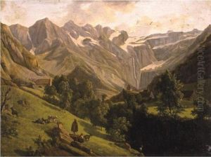 View Of The Canyon And Waterfall Of Gavarnie by Alexandre Louis R. Millin Du Perreux