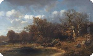 Flusslandschaft Mit Rehen by Karl Millner