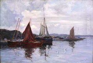 Fishing Boats In Harbour by Joseph Milner