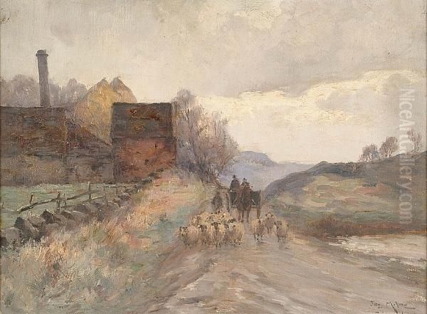 Sheep And A Cart On A Country Road - view 1