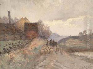 Sheep And A Cart On A Country Road