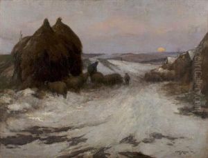 Feeding Sheep On A Snowy Track by William Watt Milne