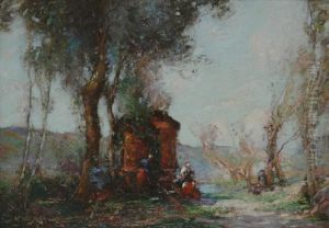 Gypsy Camp Oil On Panel 
Signed'w. Will Milne' Lower Left 24.5 X 34.5 Cm Provenance: 
Privatecollection Melbourne by William Watt Milne