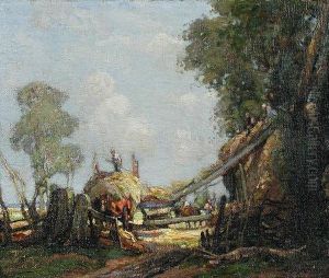 Harvesters Building A Straw Stack In The Fens