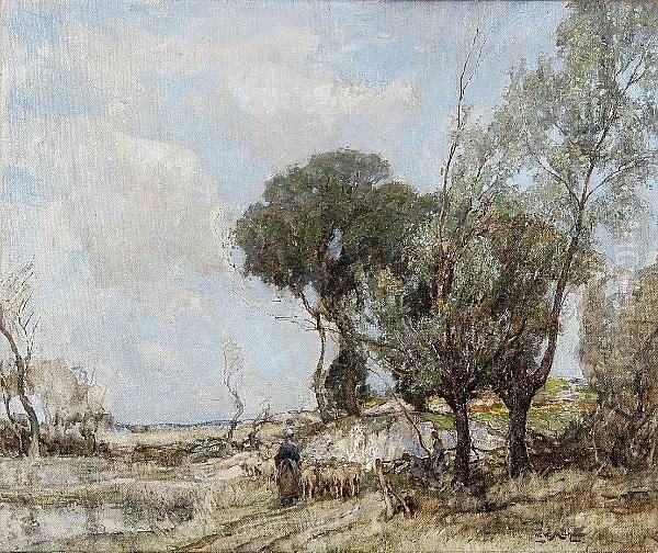 Shepherdess And Flock On A Country Lane - view 1